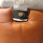 White Plush & Striped Fabric Sofa Set with Leather Panel Craftsmanship, Gold Stainless Steel Button Details & Curved Wooden Frames